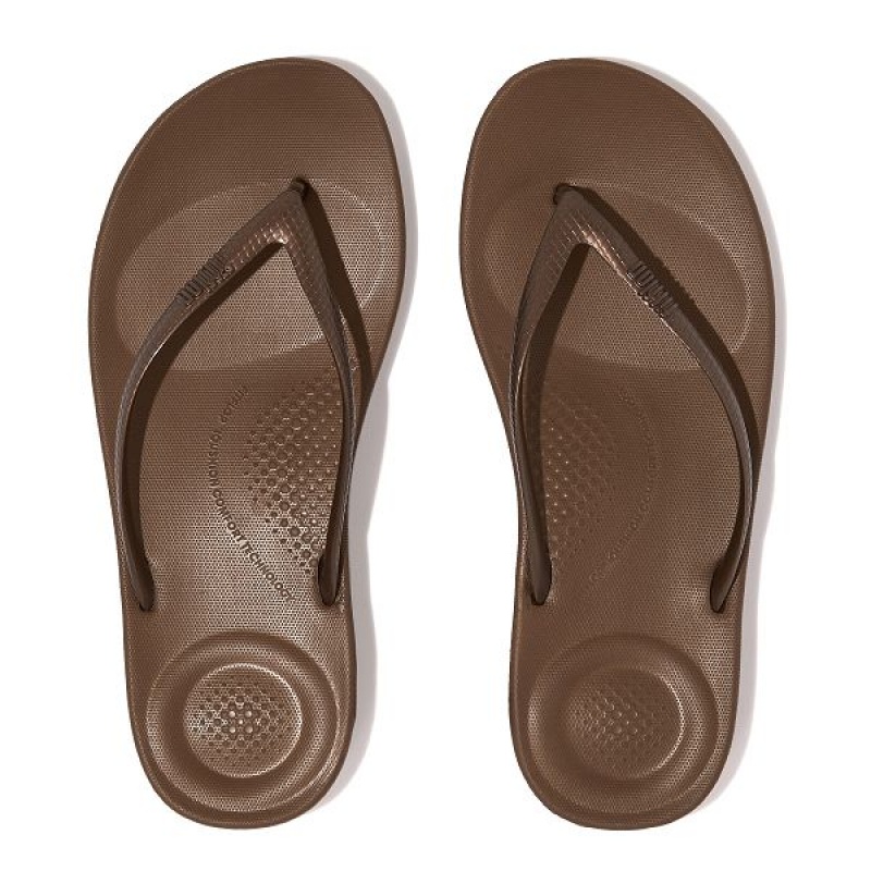 FitFlop Iqushion Ergonomic Women's Flip Flops Brown | 315RICJVF