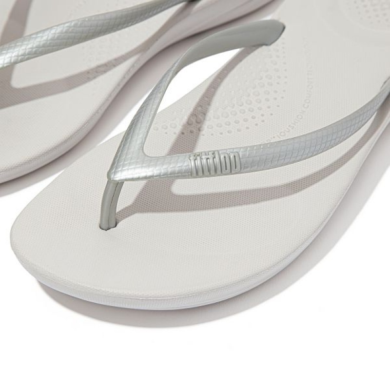 FitFlop Iqushion Ergonomic Women's Flip Flops Silver | 683KBIECD