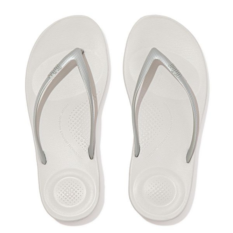 FitFlop Iqushion Ergonomic Women's Flip Flops Silver | 683KBIECD