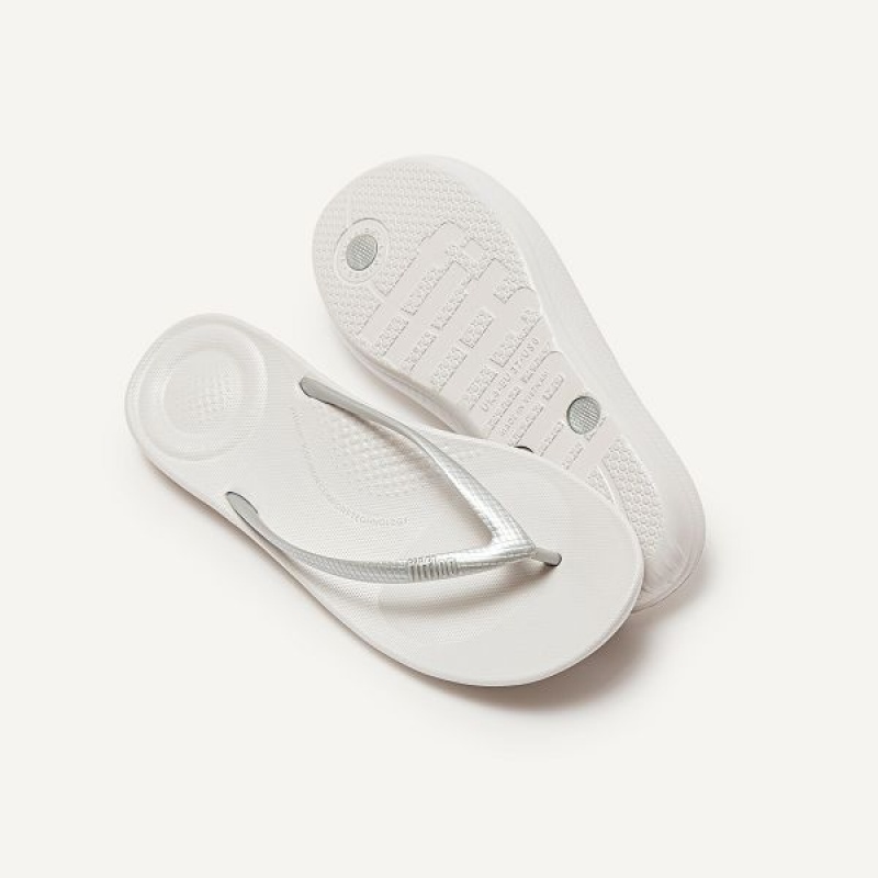 FitFlop Iqushion Ergonomic Women's Flip Flops Silver | 683KBIECD