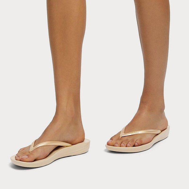 FitFlop Iqushion Ergonomic Women's Flip Flops Gold | 734NQPDWG