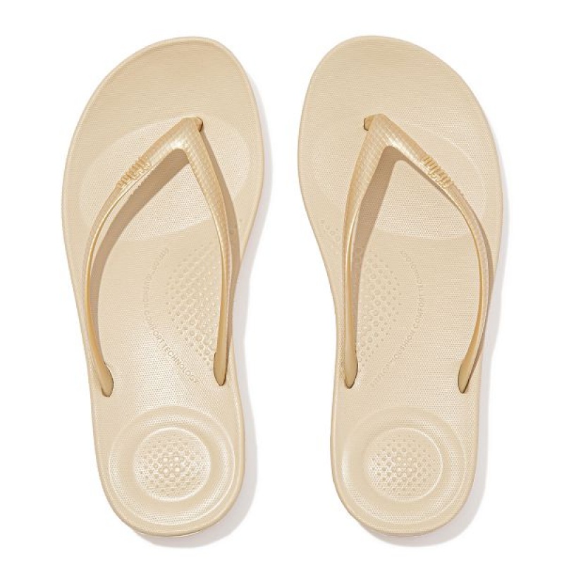 FitFlop Iqushion Ergonomic Women's Flip Flops Gold | 734NQPDWG