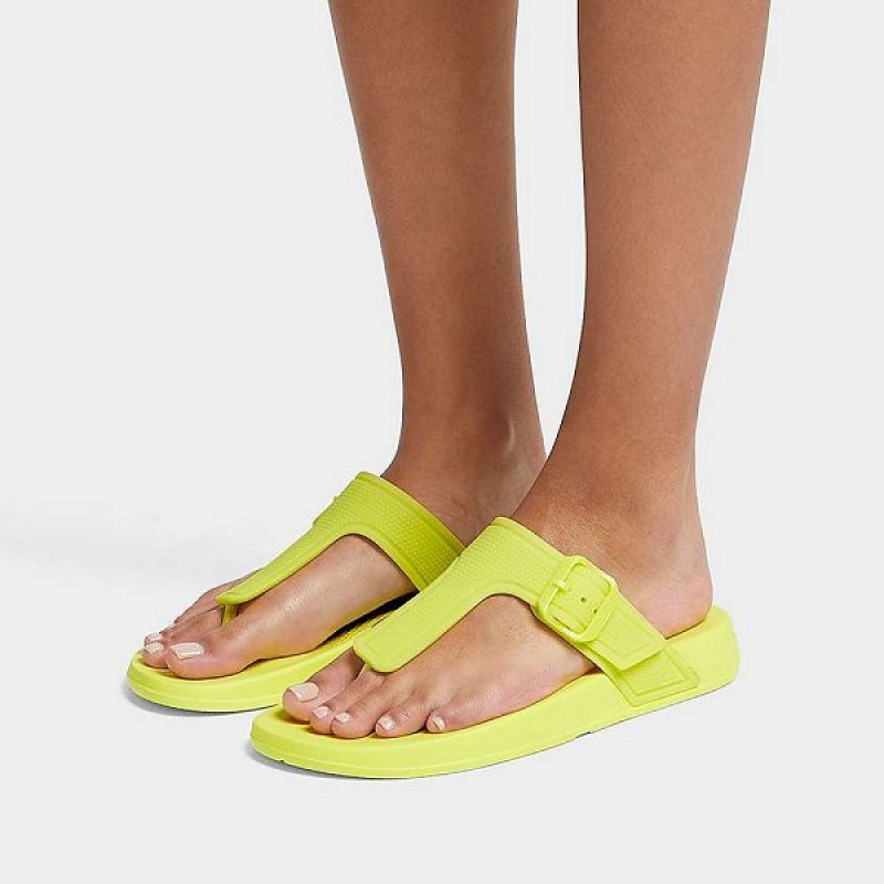 FitFlop Iqushion Glow In The Dark Adjustable Buckle Women's Flip Flops Light Green | 830RGZBDS