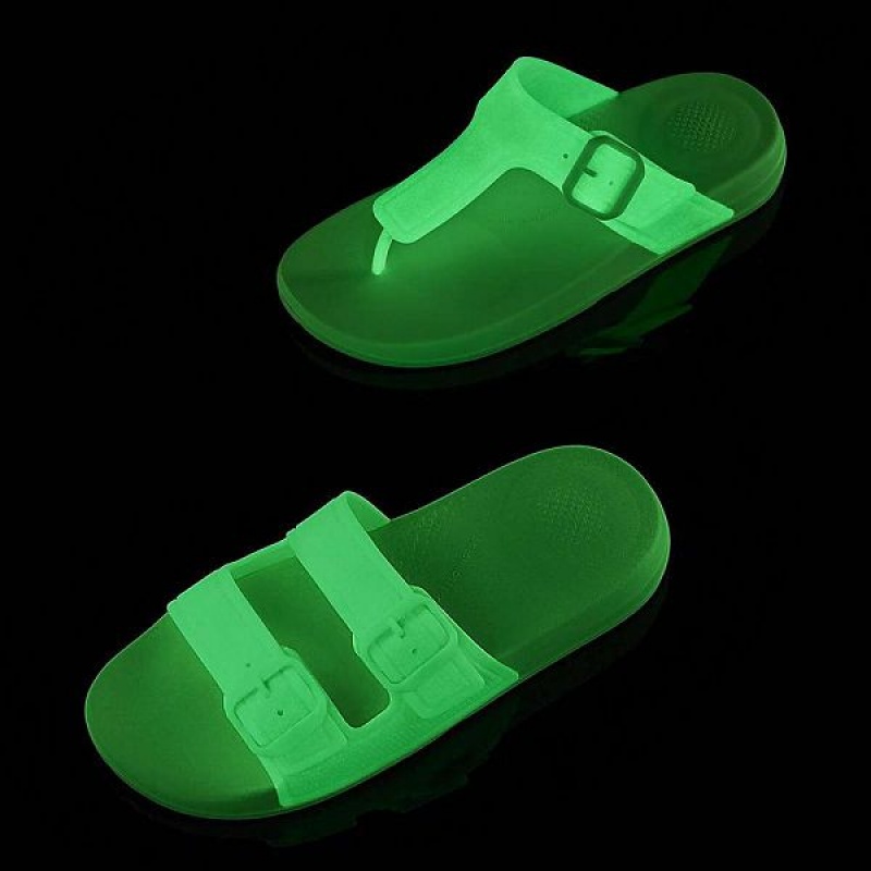 FitFlop Iqushion Glow In The Dark Adjustable Buckle Women's Flip Flops Light Green | 830RGZBDS