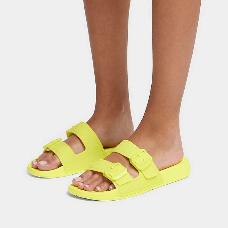 FitFlop Iqushion Glow In The Dark Two Bar Buckle Women's Slides Light Green | 378SJTWOR