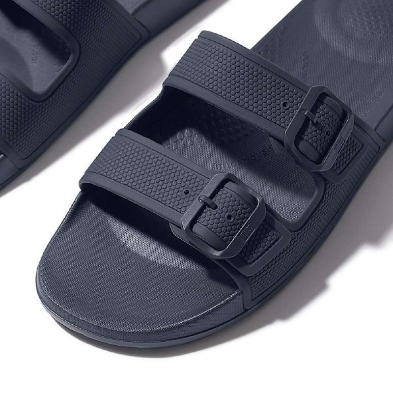 FitFlop Iqushion Iqushion Two Bar Buckle Men's Slides Navy | 673SEBIAO