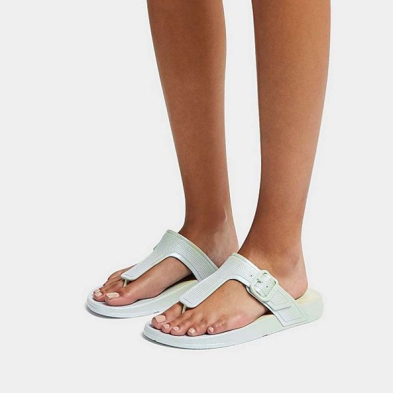 FitFlop Iqushion Iridescent Adjustable Buckle Women's Flip Flops Blue | 724PMLKHO