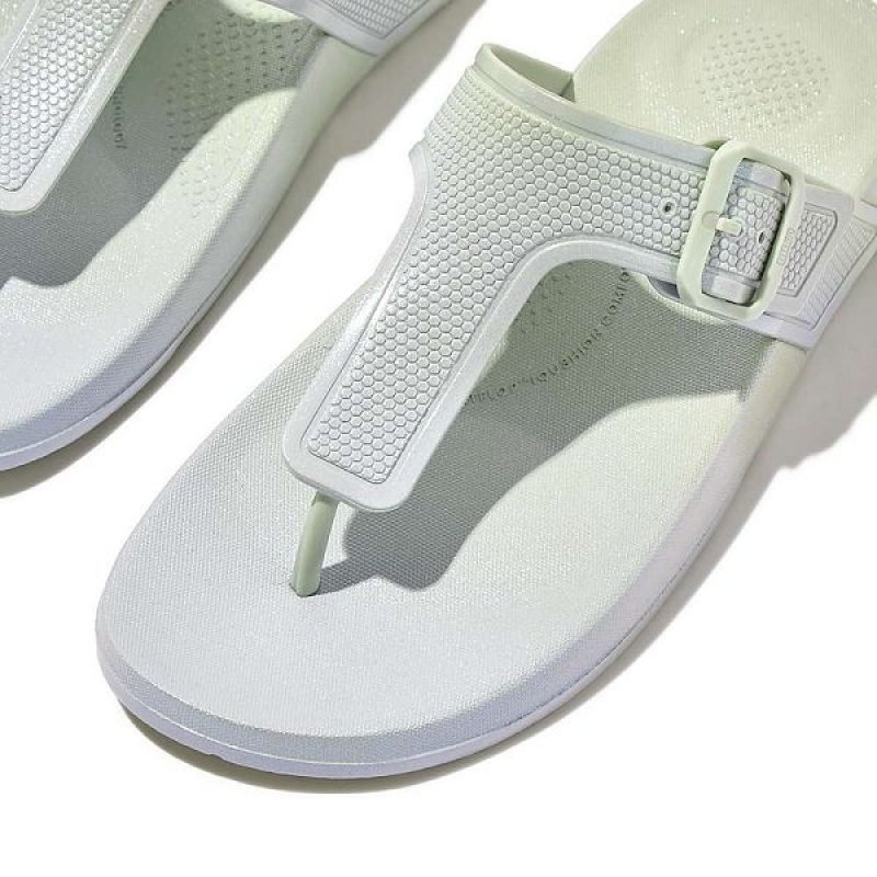 FitFlop Iqushion Iridescent Adjustable Buckle Women's Flip Flops Blue | 724PMLKHO