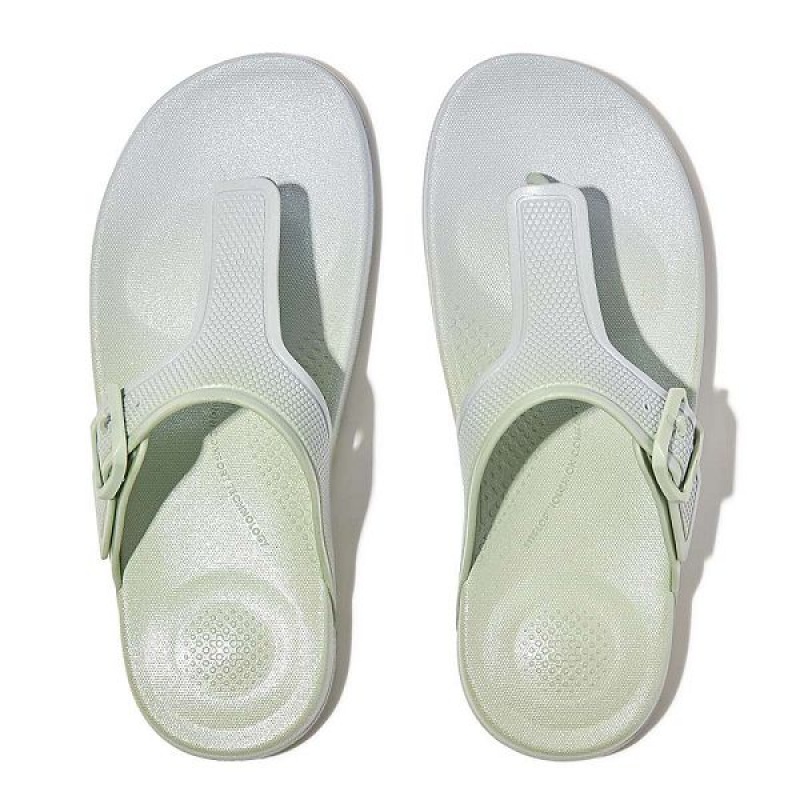 FitFlop Iqushion Iridescent Adjustable Buckle Women's Flip Flops Blue | 724PMLKHO