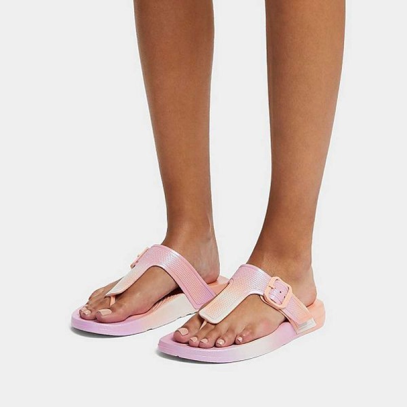 FitFlop Iqushion Iridescent Adjustable Buckle Women's Flip Flops White | 715KYJNEU