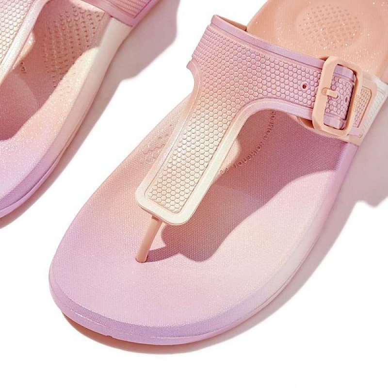 FitFlop Iqushion Iridescent Adjustable Buckle Women's Flip Flops White | 715KYJNEU