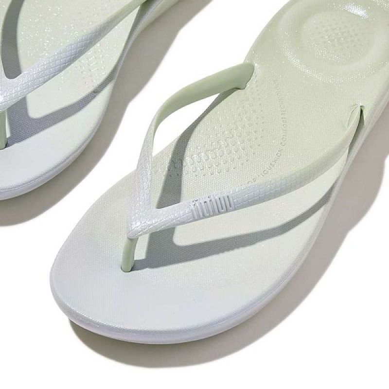 FitFlop Iqushion Iridescent Ergonomic Women's Flip Flops Blue | 493JRQZFP