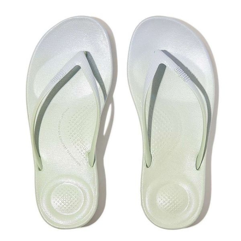 FitFlop Iqushion Iridescent Ergonomic Women's Flip Flops Blue | 493JRQZFP