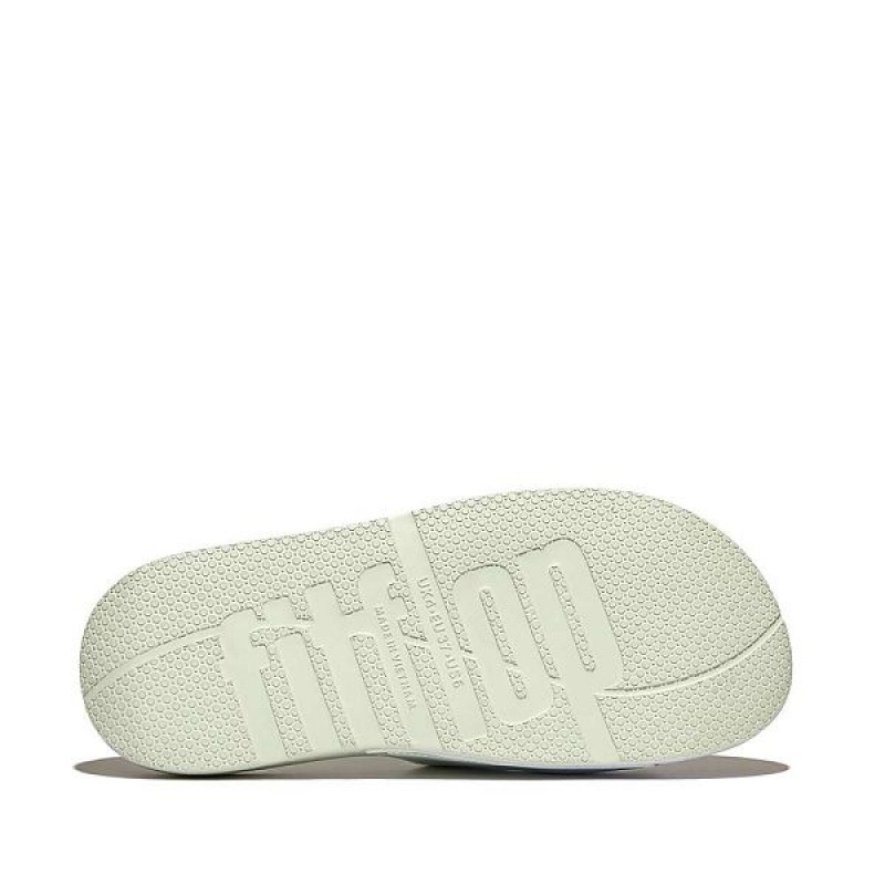 FitFlop Iqushion Iridescent Two Bar Buckle Sliders Women's Slides Blue | 059QMTDHB