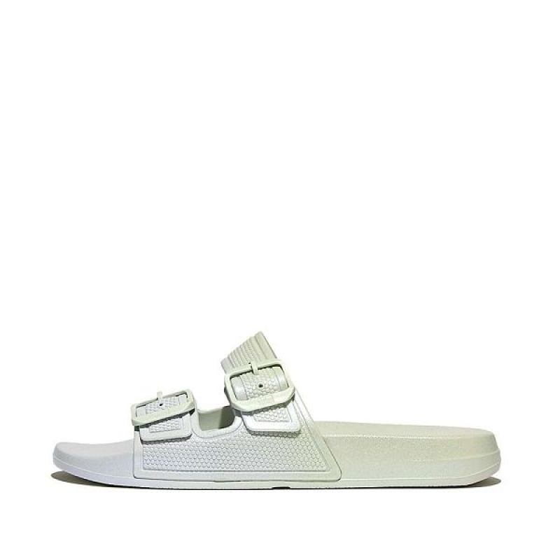 FitFlop Iqushion Iridescent Two Bar Buckle Sliders Women\'s Slides Blue | 059QMTDHB