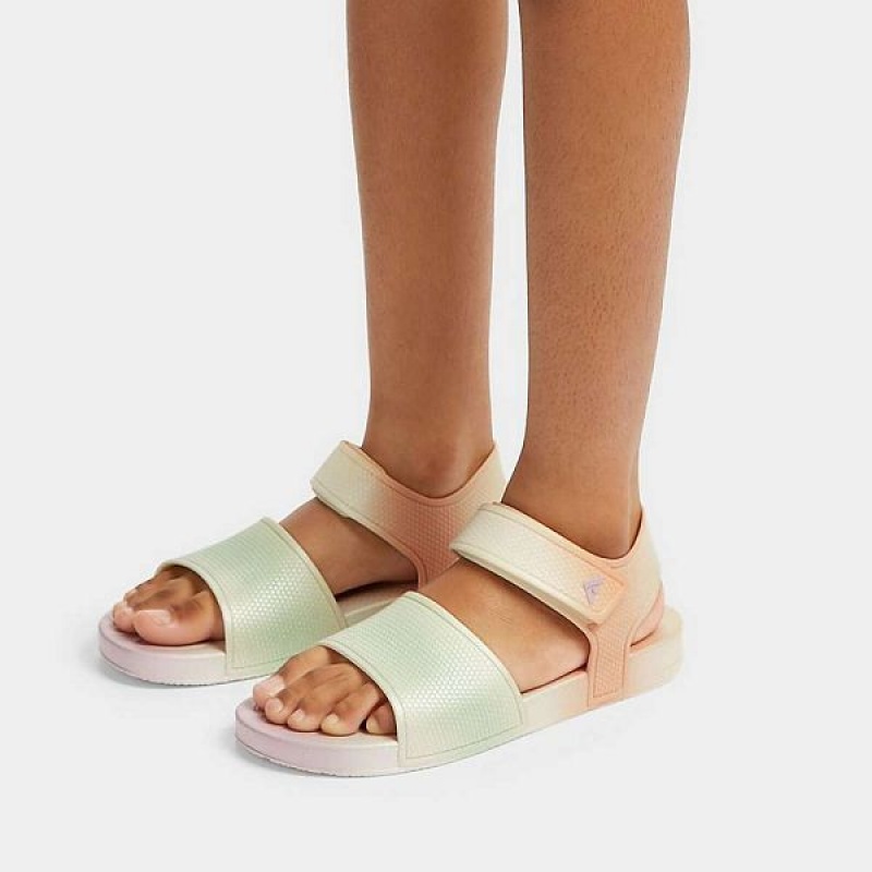 FitFlop Iqushion Junior Iridescent Ergonomic Back-Strap Kids' Sandals White | 652GZTSDC