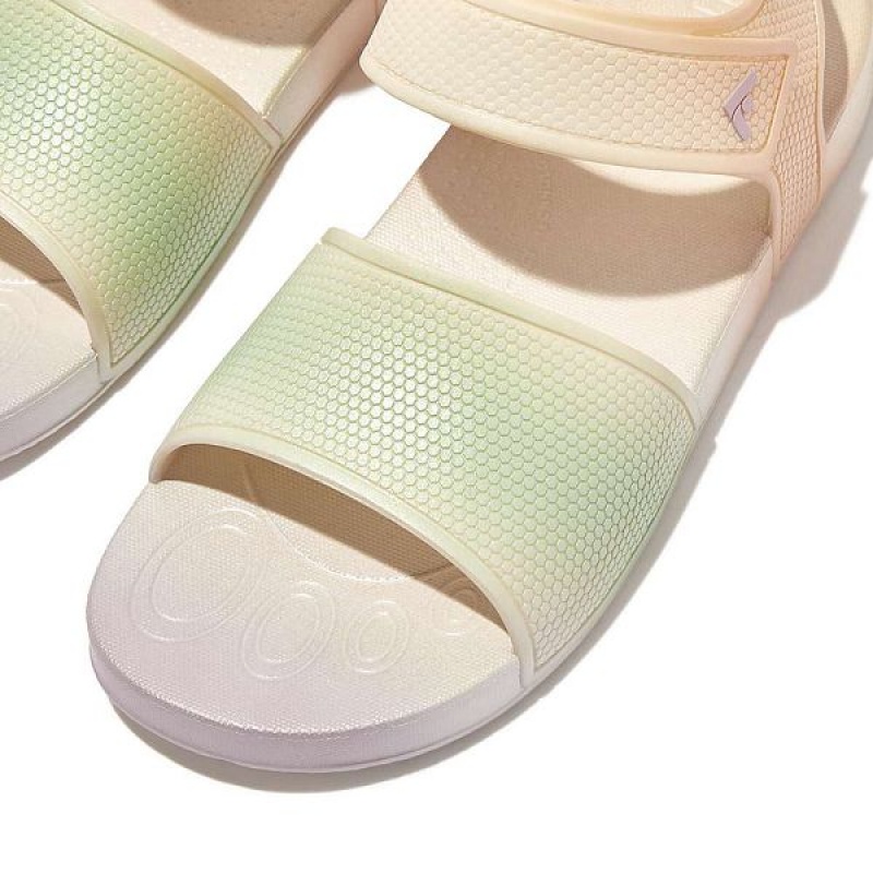 FitFlop Iqushion Junior Iridescent Ergonomic Back-Strap Kids' Sandals White | 652GZTSDC