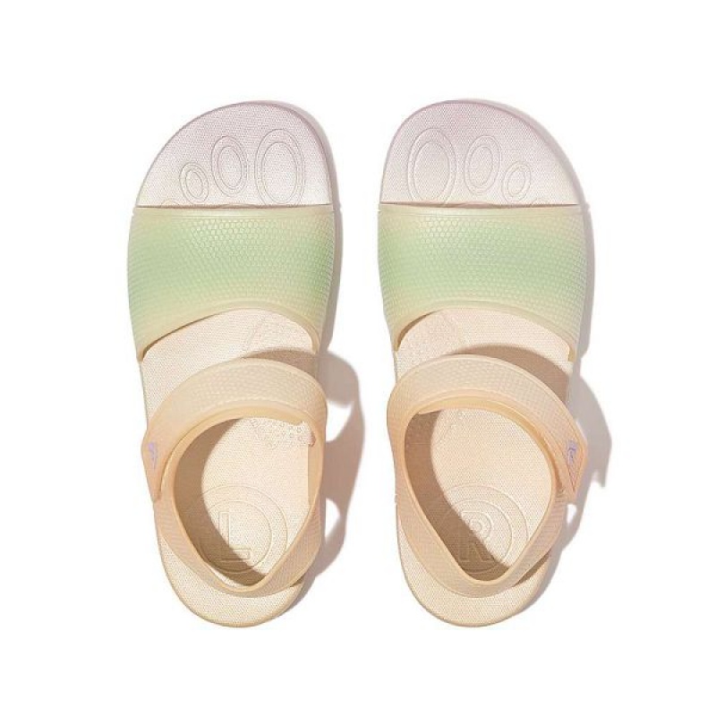 FitFlop Iqushion Junior Iridescent Ergonomic Back-Strap Kids' Sandals White | 652GZTSDC