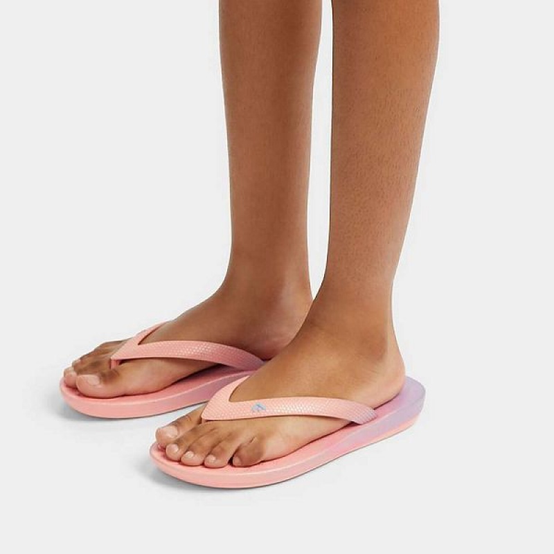 FitFlop Iqushion Junior Iridescent Ergonomic Kids' Flip Flops Coral / Purple | 647XDKVLB