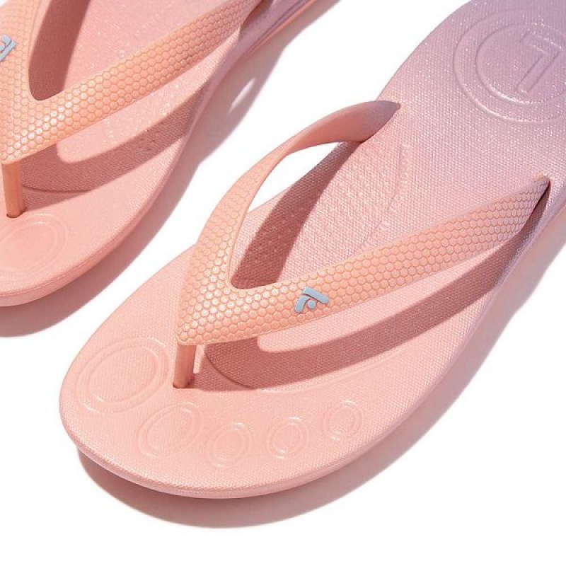 FitFlop Iqushion Junior Iridescent Ergonomic Kids' Flip Flops Coral / Purple | 647XDKVLB