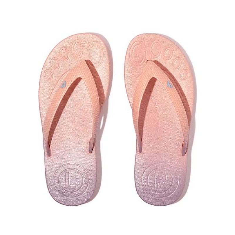 FitFlop Iqushion Junior Iridescent Ergonomic Kids' Flip Flops Coral / Purple | 647XDKVLB