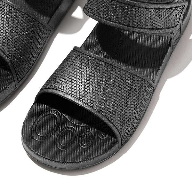 FitFlop Iqushion Junior Shimmer Ergonomic Back-Strap Kids' Sandals Black | 169TGYHIV