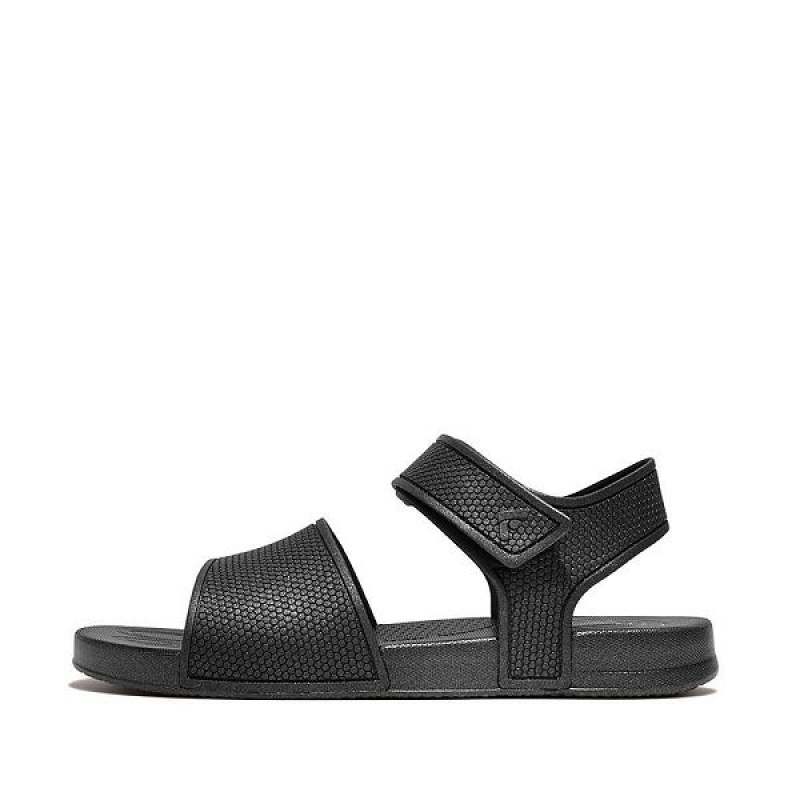 FitFlop Iqushion Junior Shimmer Ergonomic Back-Strap Kids\' Sandals Black | 169TGYHIV