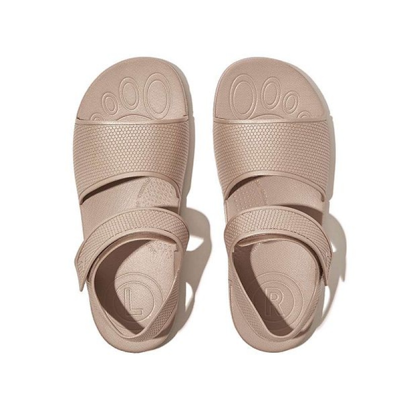 FitFlop Iqushion Junior Shimmer Ergonomic Back-Strap Kids' Sandals Rose Gold | 275GEURYT