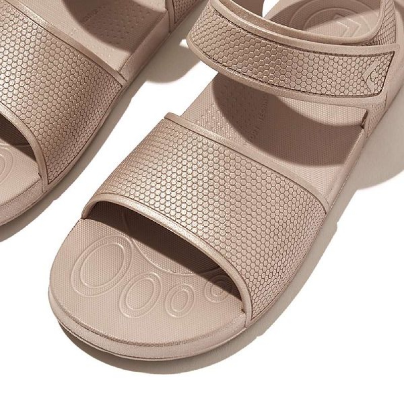 FitFlop Iqushion Junior Shimmer Ergonomic Back-Strap Kids' Sandals Rose Gold | 275GEURYT