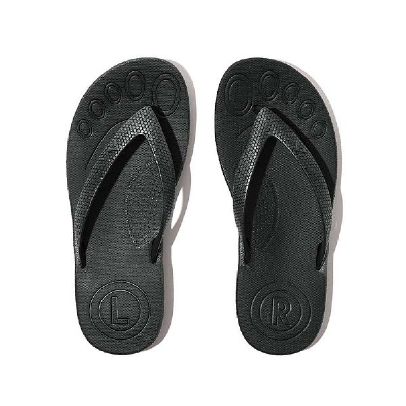 FitFlop Iqushion Junior Shimmer Ergonomic Kids' Flip Flops Black | 513ICKYHS