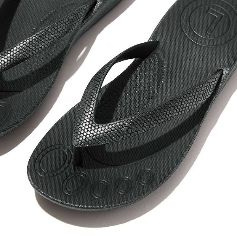 FitFlop Iqushion Junior Shimmer Ergonomic Kids' Flip Flops Black | 513ICKYHS