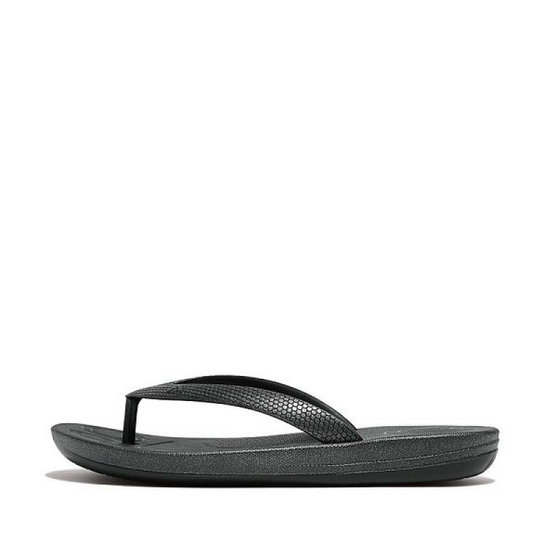 FitFlop Iqushion Junior Shimmer Ergonomic Kids\' Flip Flops Black | 513ICKYHS