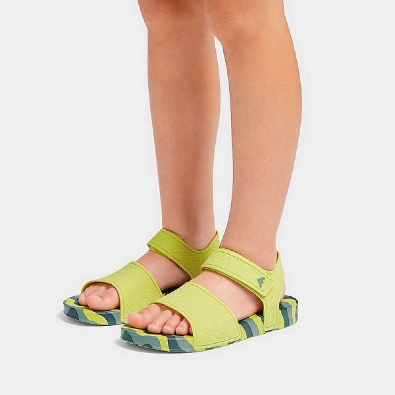 FitFlop Iqushion Junior Wave Print Ergonomic Back-Strap Kids' Sandals Light Green | 249HWABRM