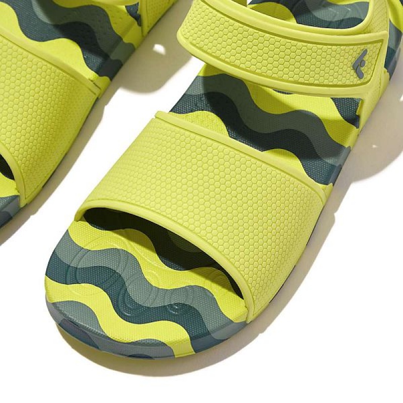 FitFlop Iqushion Junior Wave Print Ergonomic Back-Strap Kids' Sandals Light Green | 249HWABRM