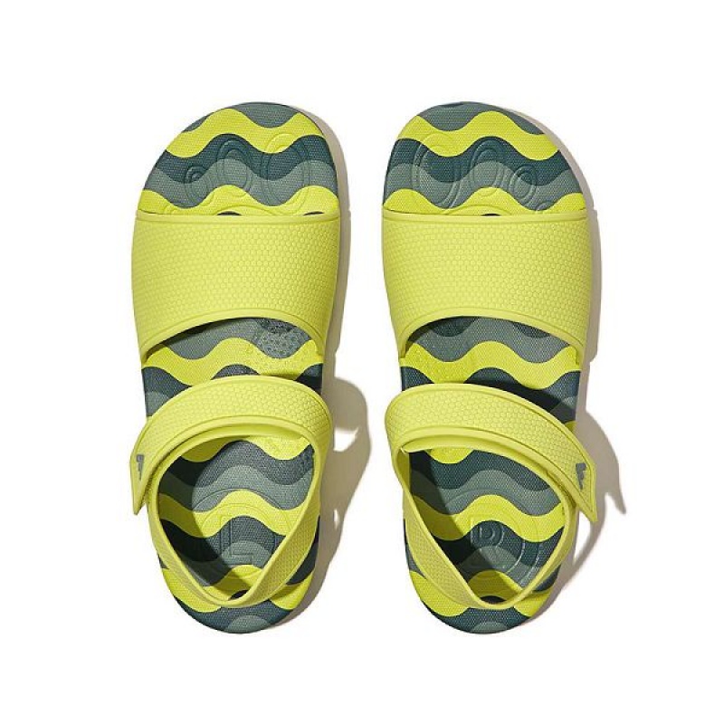 FitFlop Iqushion Junior Wave Print Ergonomic Back-Strap Kids' Sandals Light Green | 249HWABRM