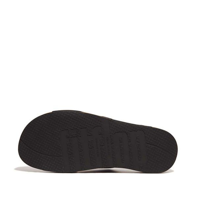 FitFlop Iqushion Leather Cross Men's Slides Black | 091ZRTYVF