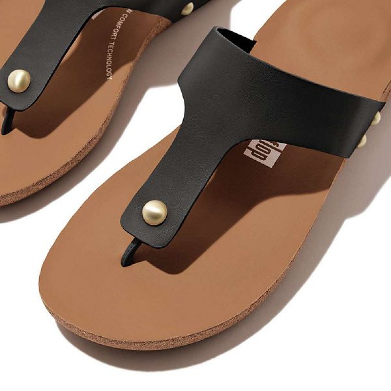 FitFlop Iqushion Leather Toe-Post Women's Sandals Black | 240WTCZFS