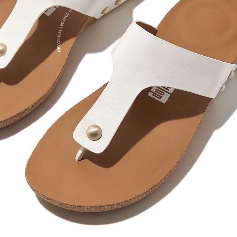 FitFlop Iqushion Leather Toe-Post Women's Sandals White | 925IPEYSB