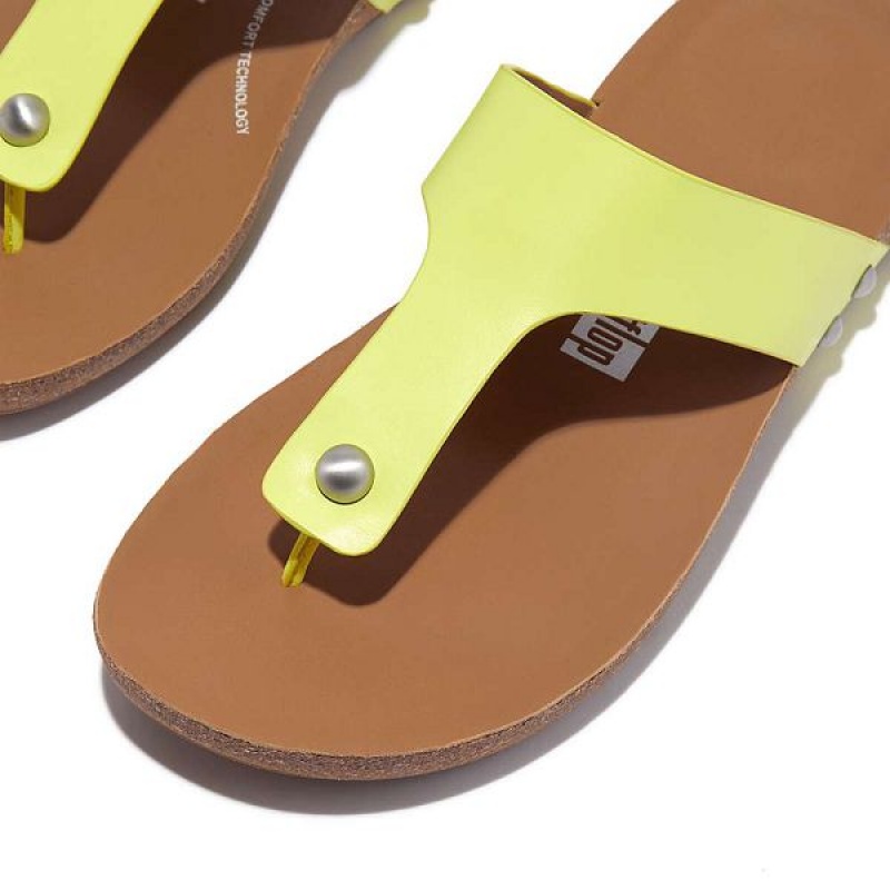 FitFlop Iqushion Leather Toe-Post Women's Sandals Light Green | 706MCFQVU