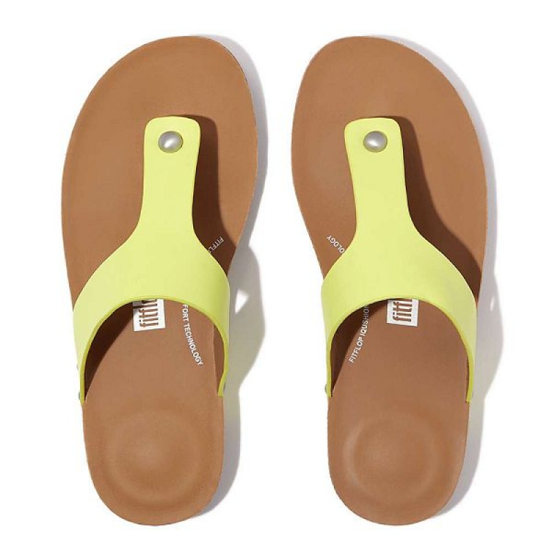 FitFlop Iqushion Leather Toe-Post Women's Sandals Light Green | 706MCFQVU