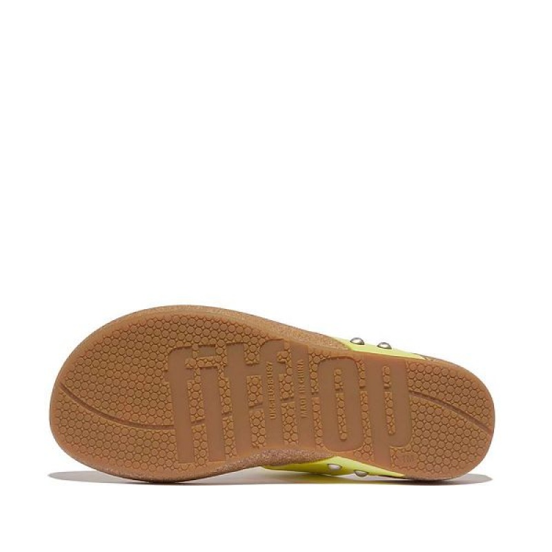 FitFlop Iqushion Leather Toe-Post Women's Sandals Light Green | 706MCFQVU