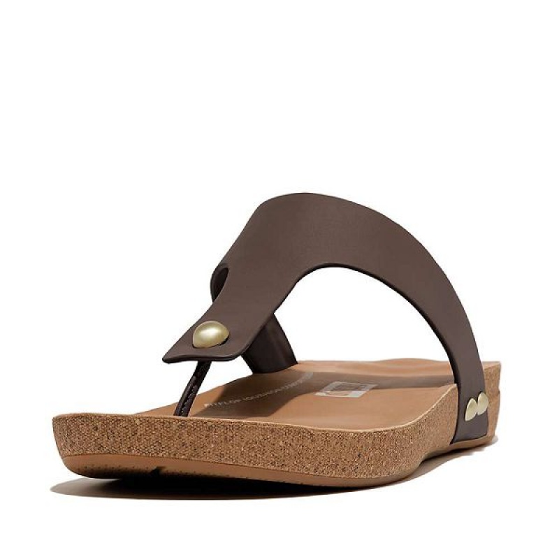 FitFlop Iqushion Leather Toe-Post Women's Sandals Brown | 926CEZHRB