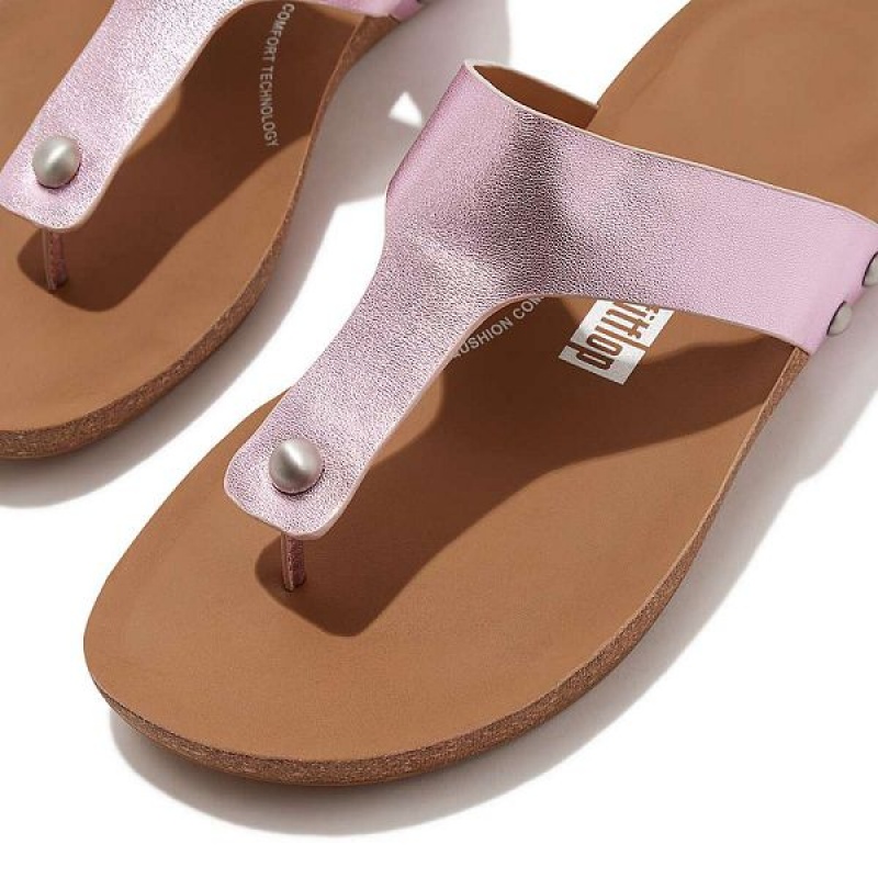 FitFlop Iqushion Metallic Leather Toe-Post Women's Sandals Purple | 231OMZENS