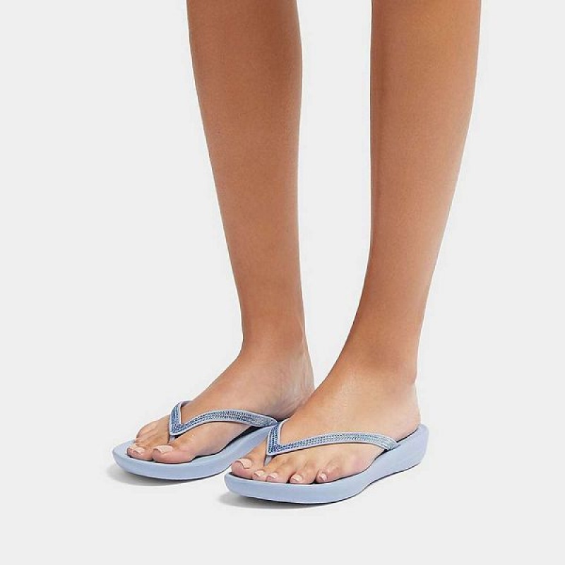 FitFlop Iqushion Ombre Sparkle Women's Flip Flops Blue | 169XBRLNI