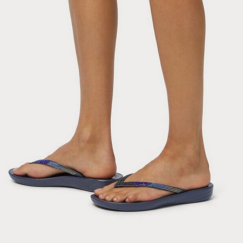 FitFlop Iqushion Ombre Sparkle Women's Flip Flops Navy | 215ESJBFA