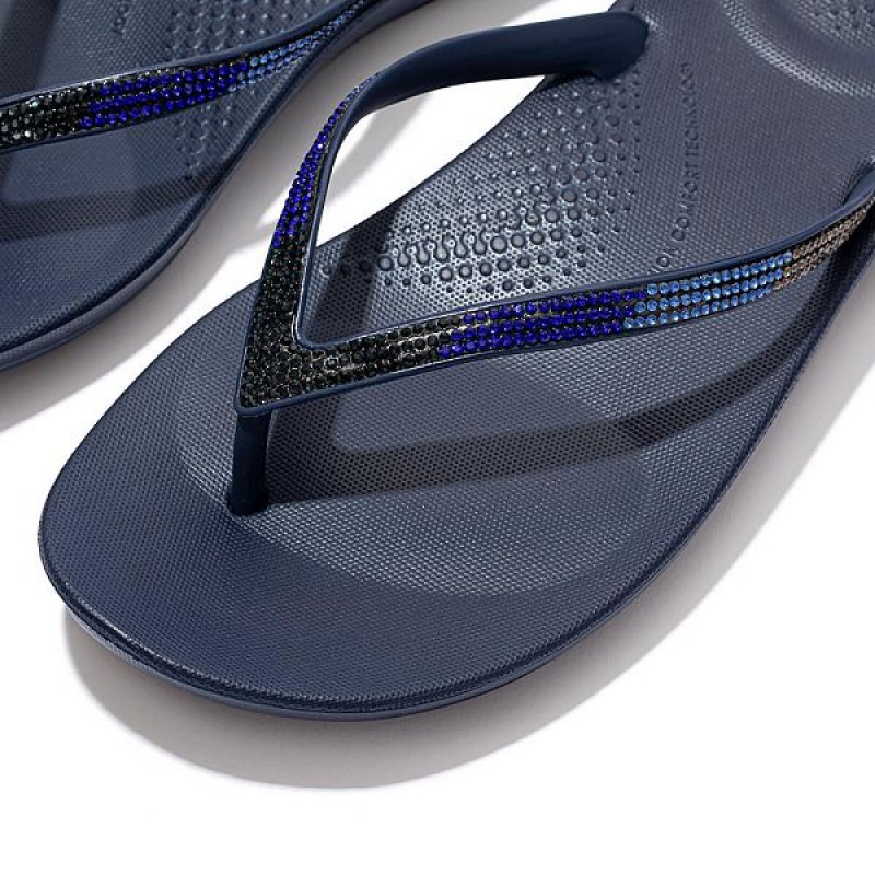 FitFlop Iqushion Ombre Sparkle Women's Flip Flops Navy | 215ESJBFA