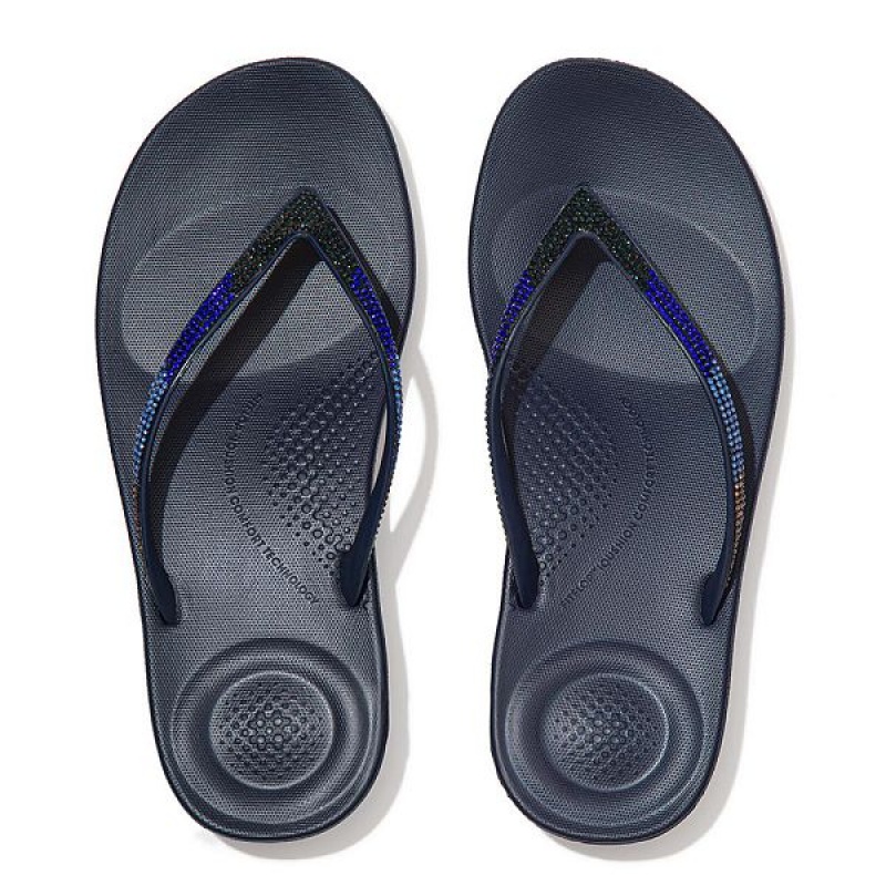 FitFlop Iqushion Ombre Sparkle Women's Flip Flops Navy | 215ESJBFA