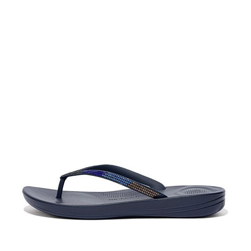 FitFlop Iqushion Ombre Sparkle Women\'s Flip Flops Navy | 215ESJBFA