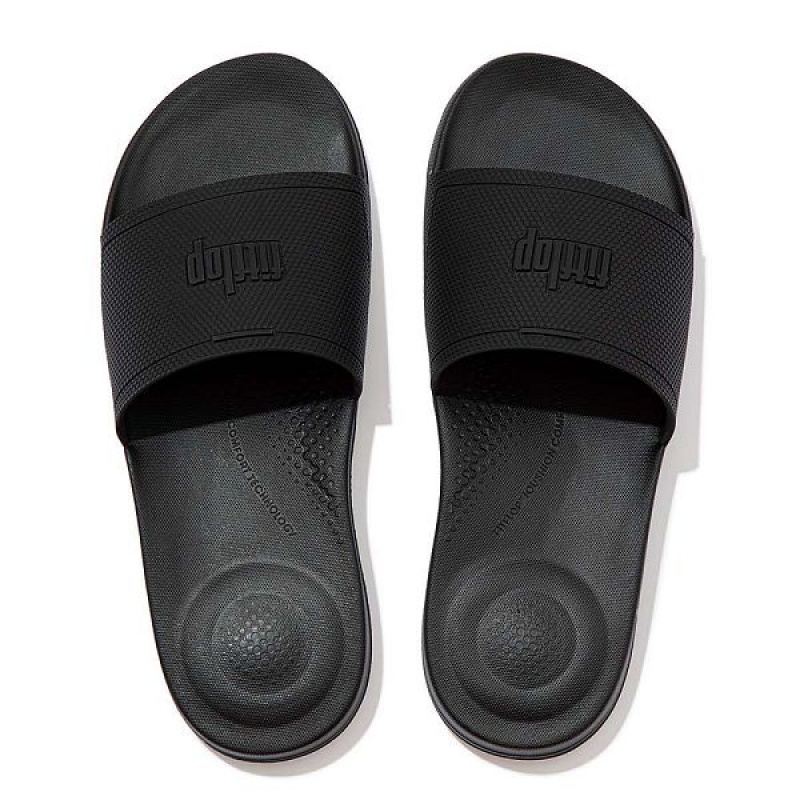 FitFlop Iqushion Pool Sliders Men's Slides Black | 284YTEFZV