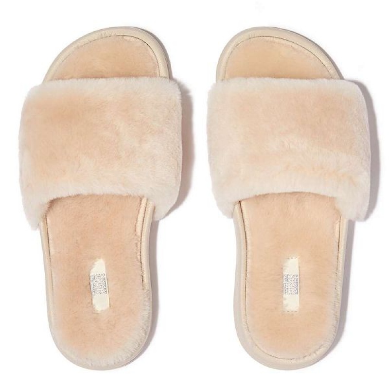 FitFlop Iqushion Shearling Women's Slides White | 671UYTCNF